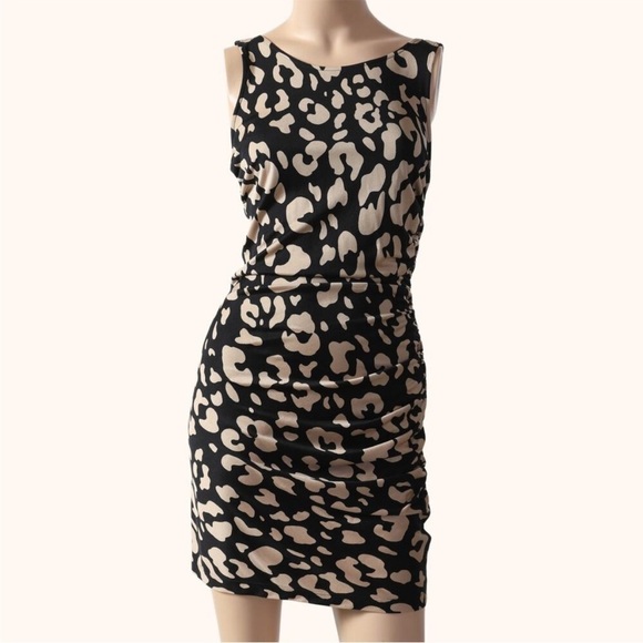 JAYGODFREY leopard animal print silk mini dress zipper back black 6 mob wife - Picture 2 of 13